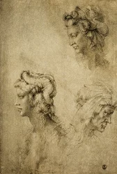 Studie weiblicher Köpfe, Zeichnung von Raphael; Gabinetto dei Disegni e delle Stampe, Uffizien, Florenz